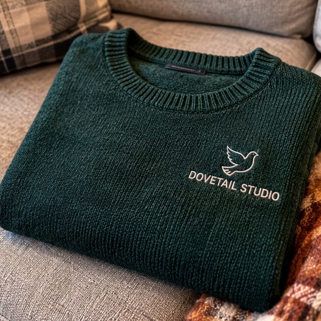 Customer photo of a custom knit crewneck